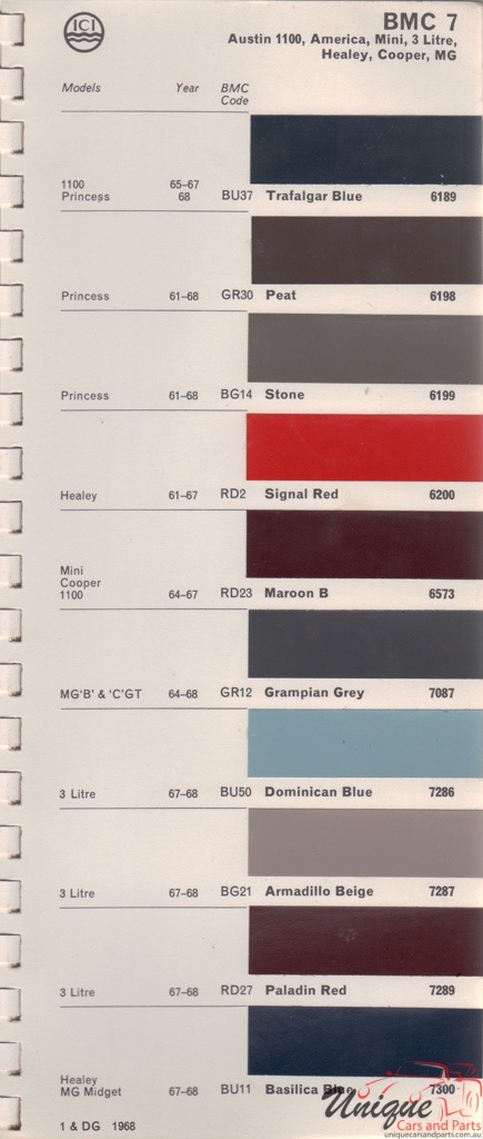 1964 - 1968  Austin Autocolor Paint Charts 2
